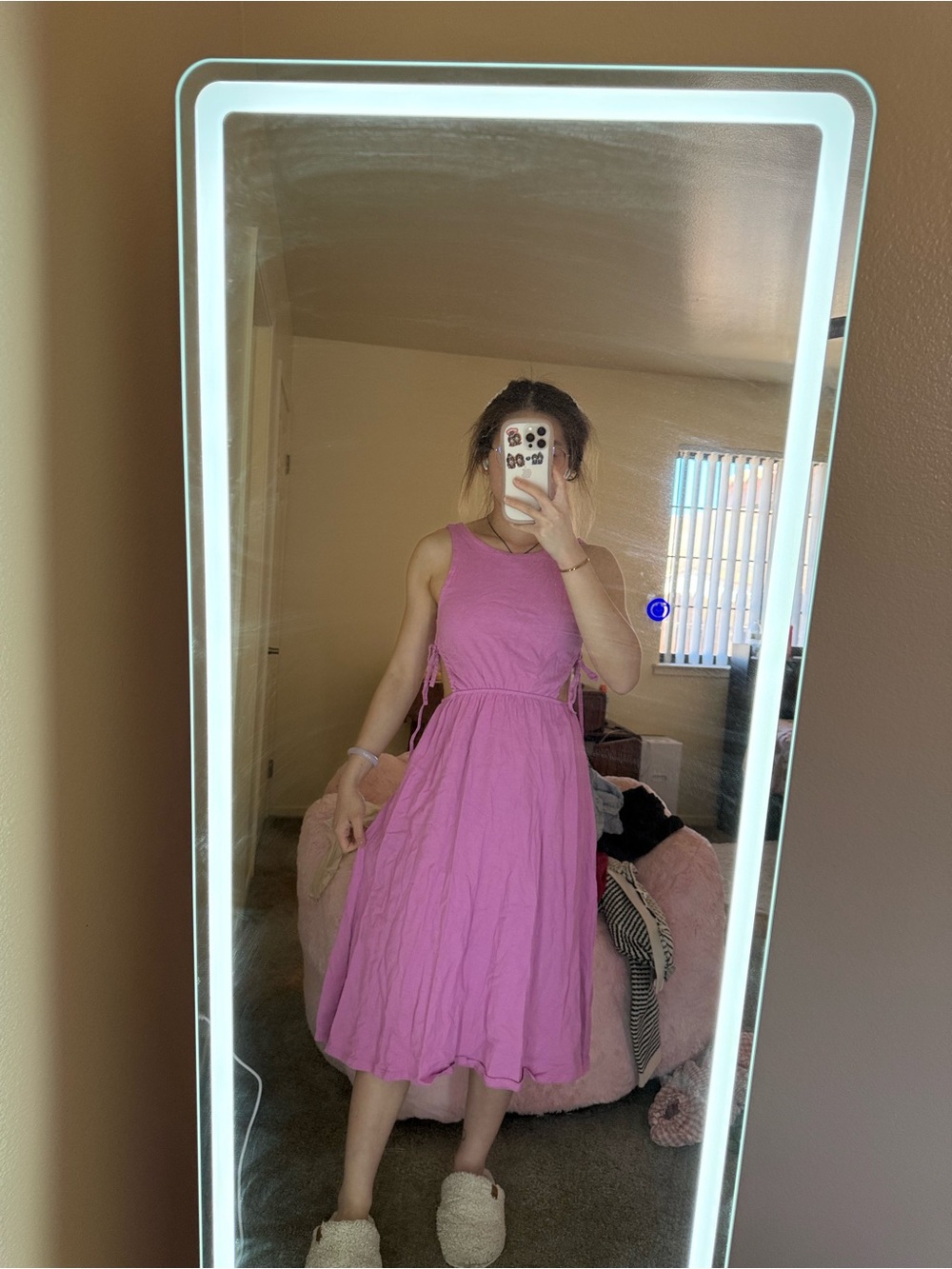 Sleeveless Pink Midi Dress with Side Tie